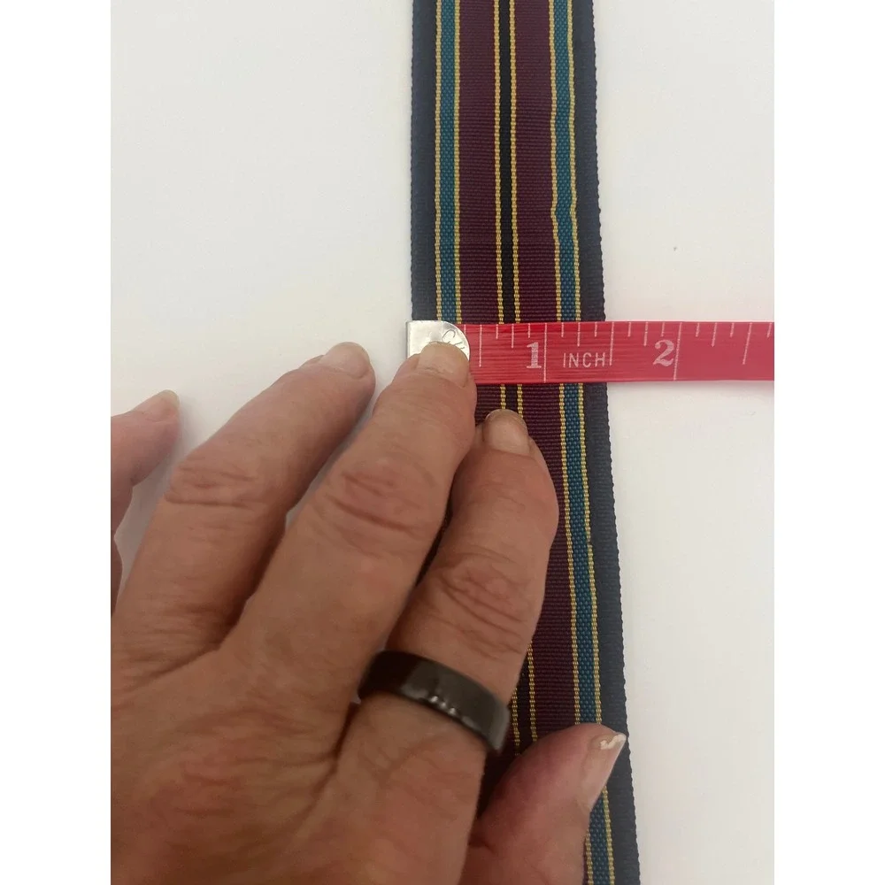 Bobby Jones Collection Mens Striped Web Belt Burgundy Navy D-Ring Size Small